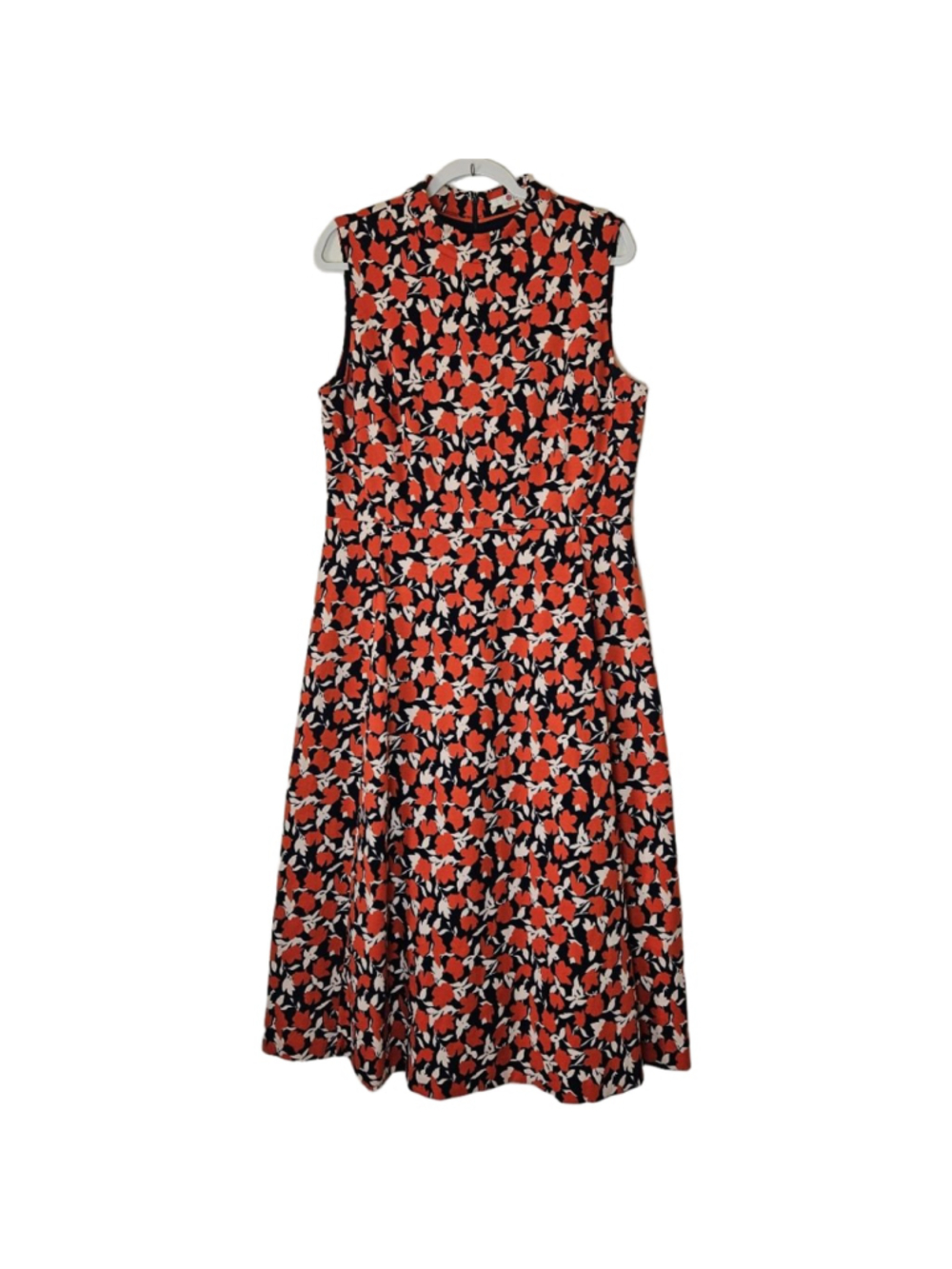 Boden Miriam Ponte Midi Dress Size 12 Red Navy Floral Sleeveless Pockets Preppy - Picture 5 of 12